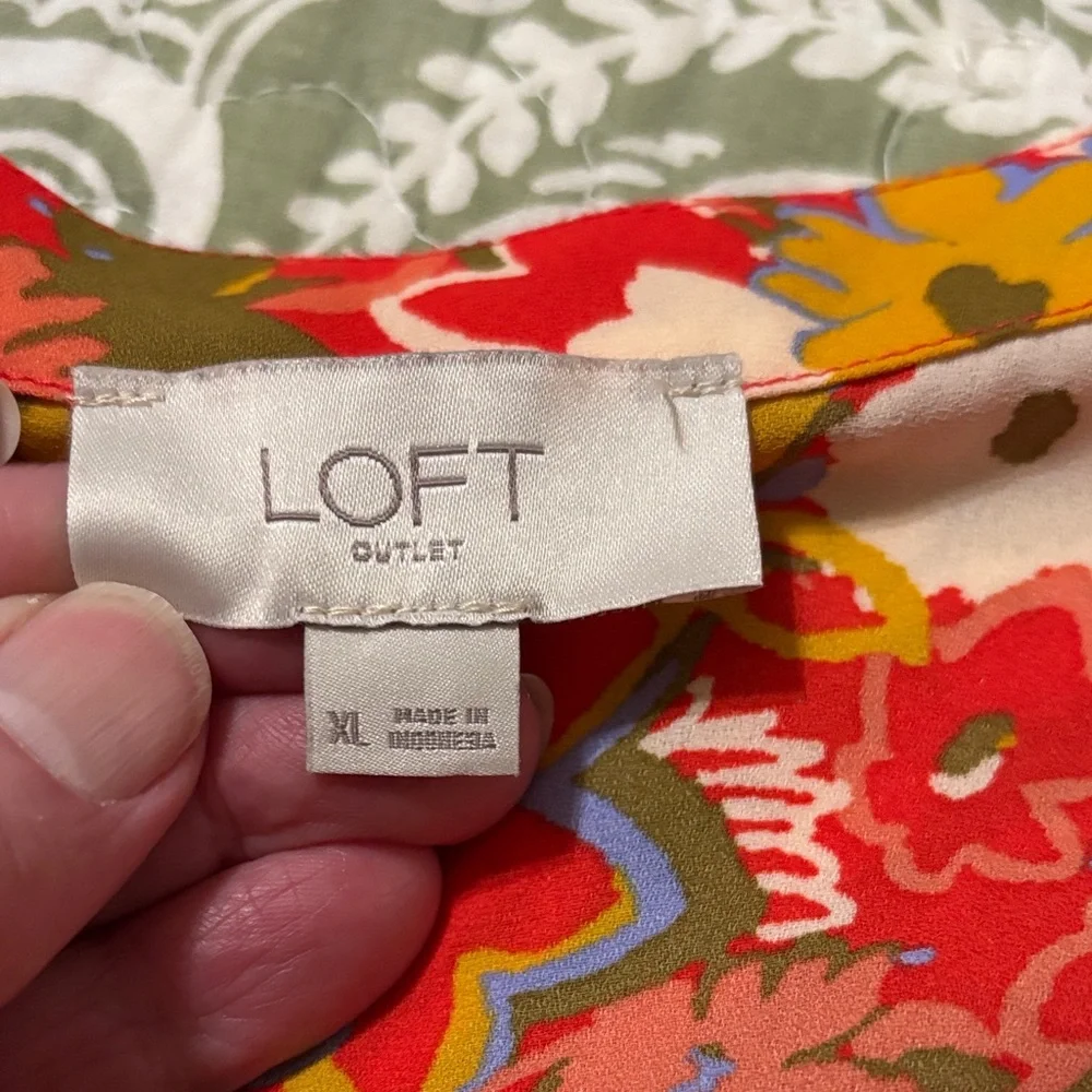 LOFT Outlet Floral Sleeveless Top in Red, Yellow, Olive - Picture 2 of 5